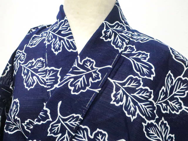 【中古】 浴衣綿絽昭和レトロ葉文身...