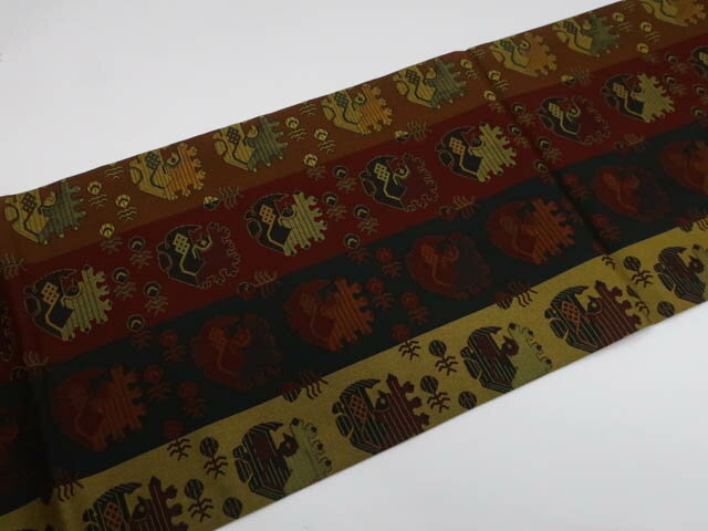 【中古】リサイクル着物 九寸名古屋帯 開き仕立て 全通柄 お洒落 正絹 kyo7b08-189【リサイクル】宝の山