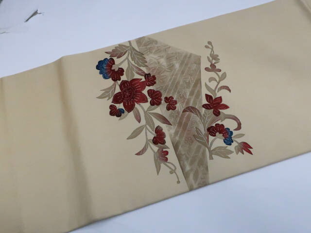 【中古】リサイクル着物 九寸名古屋帯 お太鼓柄 花文 正絹 kyo7b08-190【リサイクル】宝の山