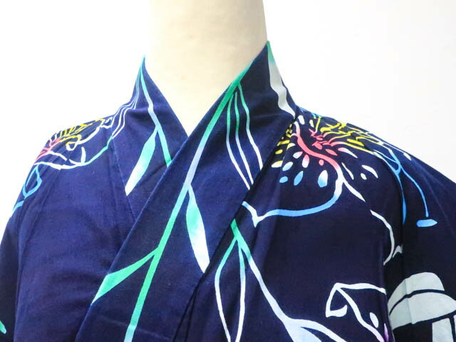 【中古】【着物】浴衣　昭和レトロ　花文　身丈約153cm　裄丈約65cm　kyo7z04-165【リサイクル】宝の山