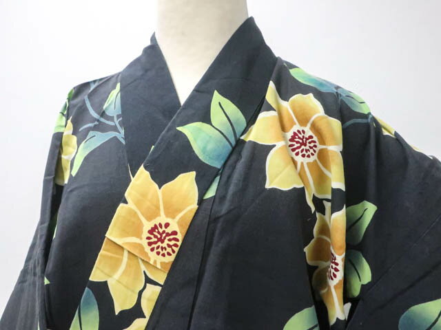 【中古】【着物】 浴衣 昭和レトロ コーマ地 花文 身丈約157.5cm 裄丈約67.5cm kyo7z05-492【リサイクル】宝の山