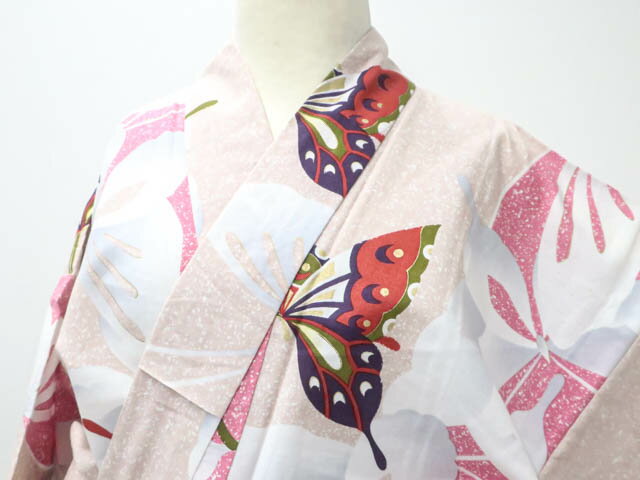 【中古】【着物】 浴衣 昭和レトロ 蝶文 金彩 身丈約157cm 裄丈約64.5cm kyo7z05-496【リサイクル】宝の山