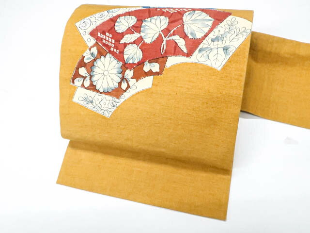 【中古】【着物】 九寸名古屋帯 お太鼓柄 紬地 地紙に花文 kyo7b06-115【リサイクル】宝の山