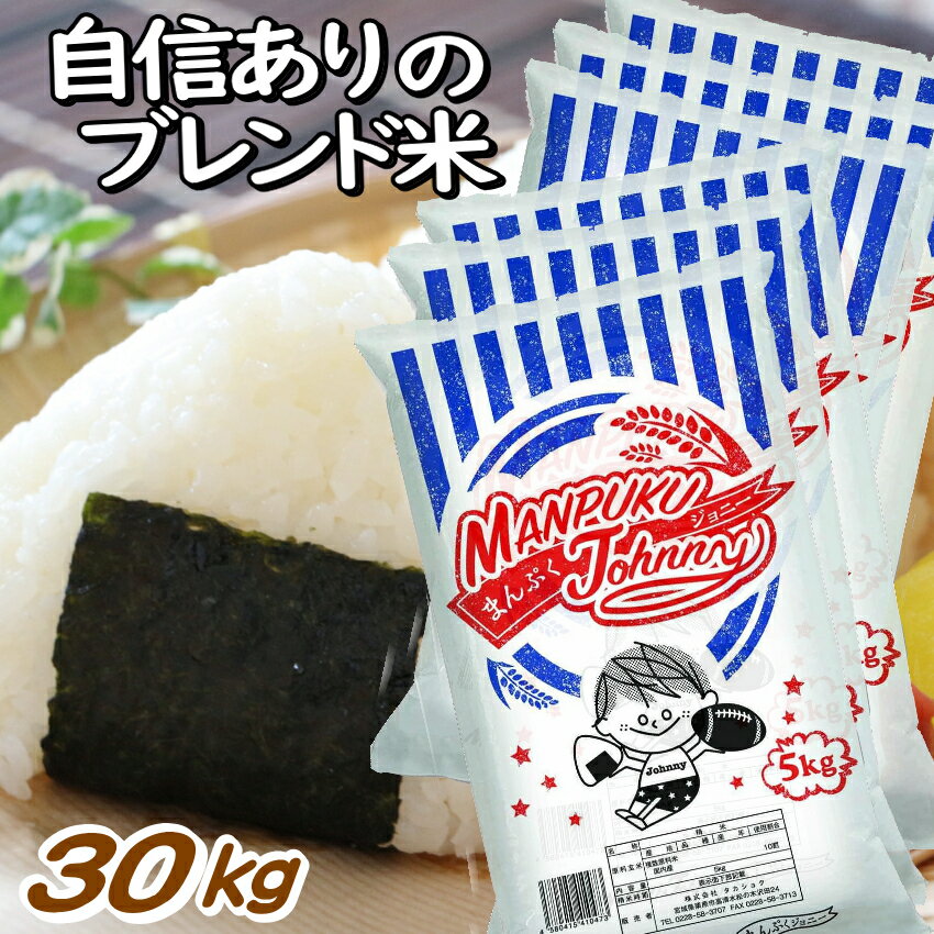 訳あり 米 30kg 白米 30kg 送料無料 国産 ブレンド米 まんぷくジョニー 5kg ×6袋 コメ お米 国産米 30キロ 業務用