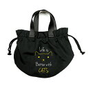 \母の日セール/【20%OFFクーポンあり】母の日 まだ間に合うBetter with Cats 猫ドローストリングバッグ 猫柄 ねこ柄 猫好き 猫グッズ かわ...