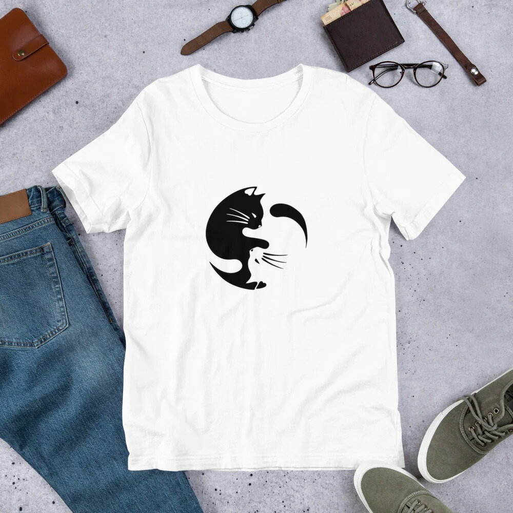 【スーパーセール限定20%OFF、更に先着5名限定 99%OFFクーポン】陰陽サークル 猫tシャツ 猫グッズ ネコ柄 猫柄 服 ねこ柄 シャツ 誕生日プレゼント 彼女 猫好き かわいい おもしろ 可愛い ねこ 猫 メンズ レディース ペアルック おしゃれ 猫柄生地のサムネイル