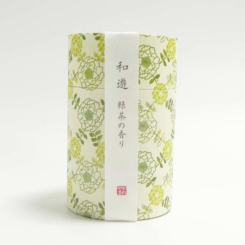【定形外郵便での発送可】【線香】和遊　緑茶の香り　筒型【ミニ寸線香】【カメヤマ】【和柄】