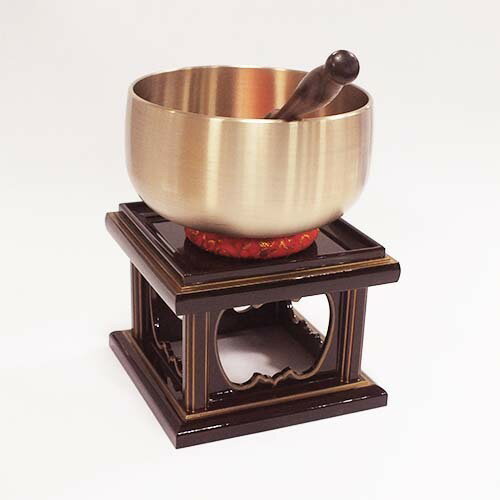 りんセット、真宗大谷派用りんセット3.5寸（昇雲りん3.5寸、金襴輪2.0、角輪台3.5溜面金、りん棒金襴巻　黒檀5.0、りん棒台紫檀大）