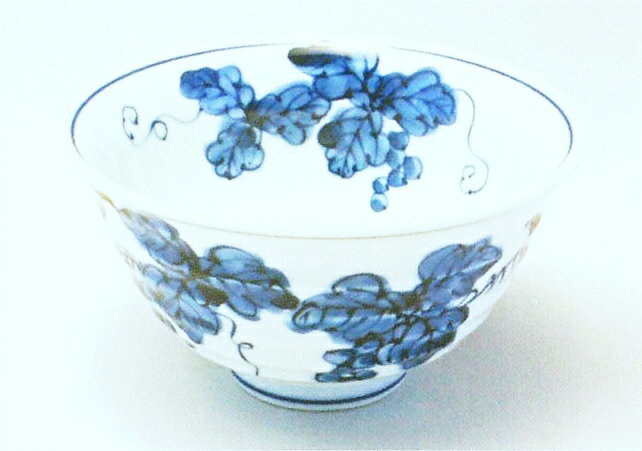【有田焼】【源右衛門窯】 染付葡萄絵飯碗 (中 面取)【源右衛門】【古伊万里】 高級 ギフト 和食器 genemon Gen-emon Kiln