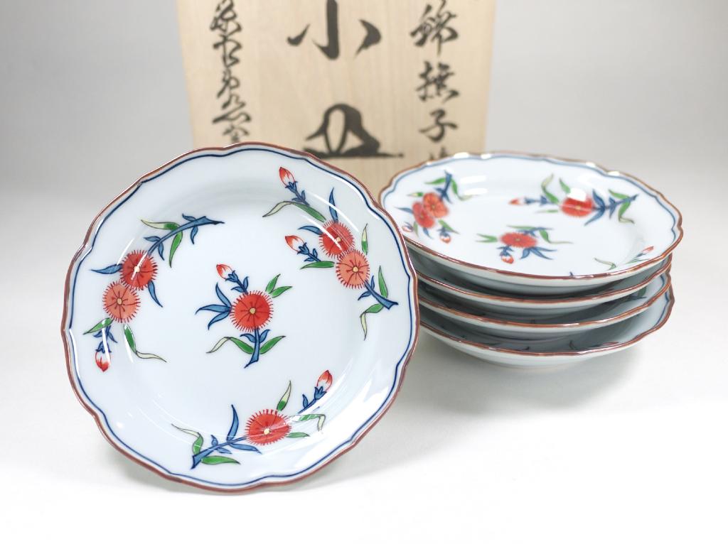 【有田焼】【源右衛門窯】 染錦撫子絵小皿 （5枚 11.5cm） 【源右衛門】【古伊万里】 高級 ギフト 和食器 genemon Gen-emon Kiln
