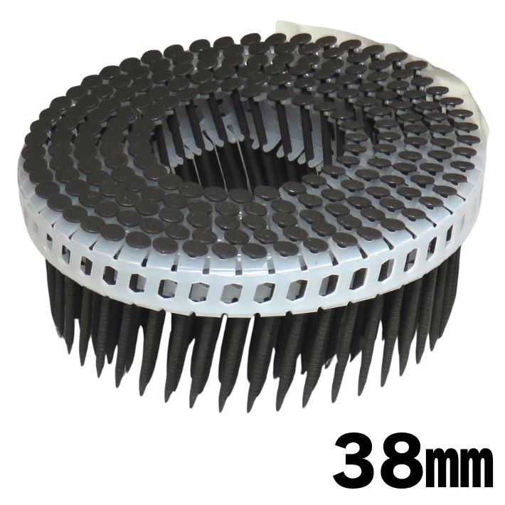 ●サイズ 　・長さ：38mm 　・胴径：1.83mm ●形状 　・斜めプラシート連結 　・抜け止めリング 　・頭部網目なし ●適合釘打機 マックス 　HN-50S1(D)・HN-50N2(D)-R・HN-50・CN-238・CN-450S〈FP〉 マキタ 　AN534H/HM・AN311・AN514 ハイコーキ 　NV50HR(S)・NV32A・NV38AB2・NV50MF・NV50AF3 など