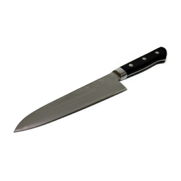 ●サイズ 　・刃渡り: 180mm 　・全　長: 約300mm ●特長 　・刃物用最高級ステンレス鋼（V金10号鋼）にステンレス積層鋼（8層）を鍛造した手打品です。 　・刃は錆びに強く粘り強度があります。 刃に出る積層模様は同じものが無いので、貴方のオンリーワン商品になります。 　・柄は口金付全貫通式で、底まで鋼材が入っていますので抜けにくくシャープなデザインになっています。