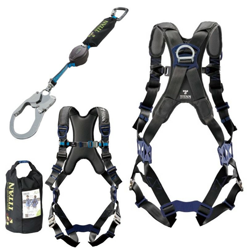 タイタン フルハーネス 巻取 シングルランヤード セット ブラック PACN-10A-BL型 ＋ HL-HS-130CC【腿V字 タイプ1 130kg サンコー TITAN ハーネス パンゲア リーロック フルハーネス】