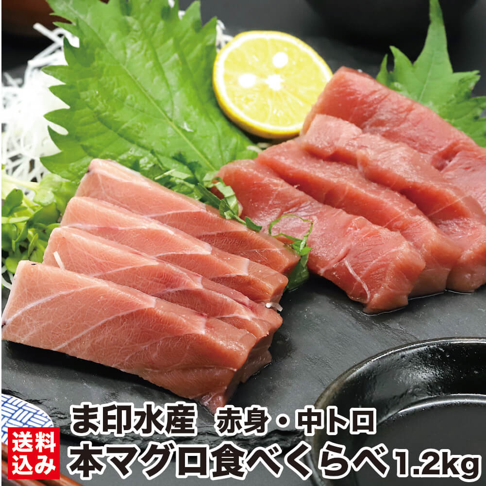 【楽天スーパーSALE 20%OFF】 本マグロ 赤身・中トロ 食べくらべ セット 1.2kg前後 (各600g前後 ) (各3柵入 200g前後/柵) とろ 濃厚 マグロ問屋直送 鮮度抜群 超低温 冷凍 鮪 本鮪 お刺身 海鮮 刺し身 お取り寄せ 北海道 函館市 ま印水産