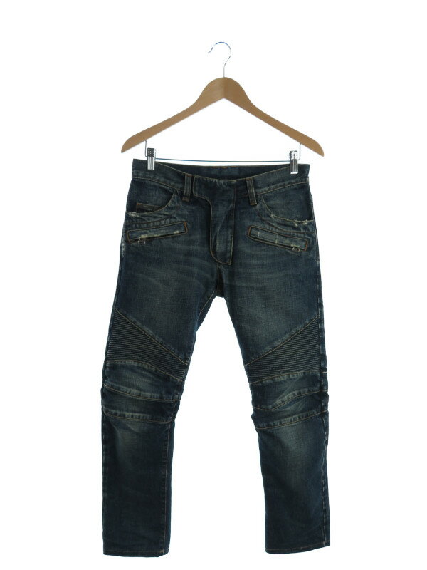 【BALMAIN】【ダメージ加工バイカーデニム】【イタリア製 【BALMAIN】【ダメージ加工バイカーデニム】【イタリア製