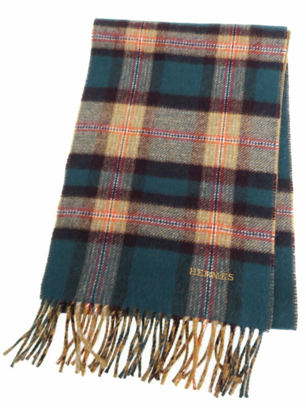 HERMES】【イギリス製】エルメス『チェック柄 カシミヤマフラー HERMES】【イギリス製】エルメス『チェック柄 カシミヤマフラー