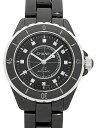 【CHANEL】【内部点検・仕上済】シャネル『J12 ブラックセラミック 38mm 12Pダイヤ』H ...