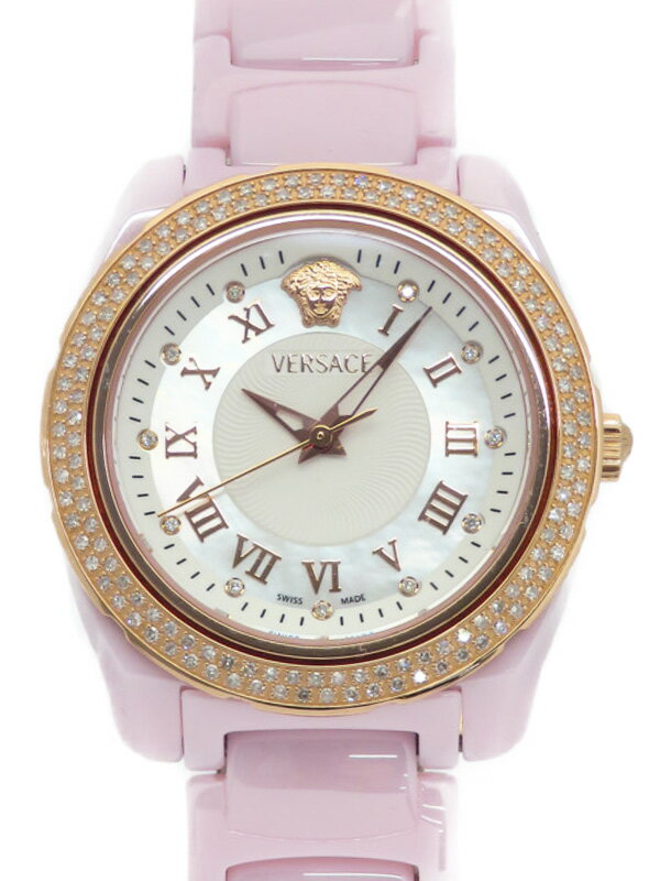 美品【ダイヤベゼル】VERSACE 12Pダイヤ セラミック レディース 腕時計