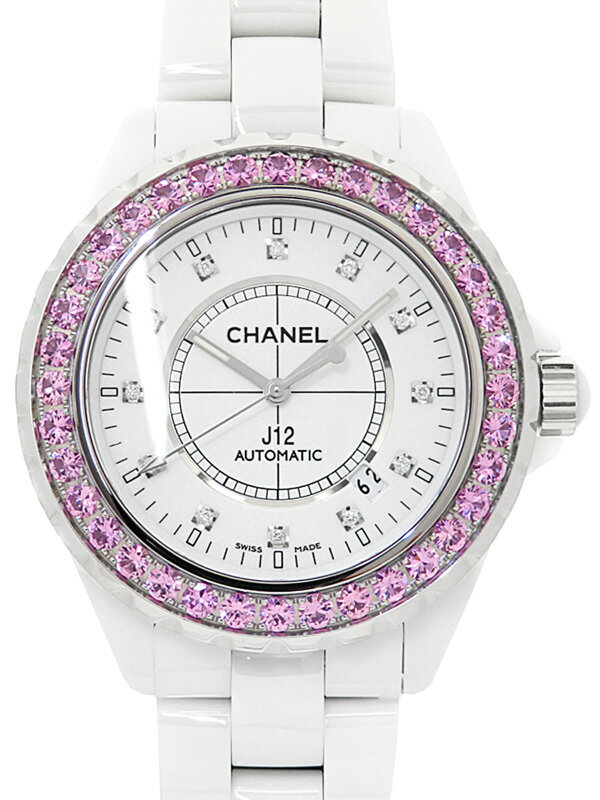 【CHANEL】【内部点検済】シャネル『J12 ホワイトセラミック 12Pダイヤ＆ピンクサファイアベ ...