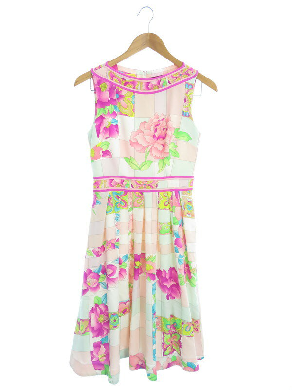 Leonard】【花柄】レオナール『ノースリーブワンピース size34 Leonard】【花柄】レオナール『ノースリーブワンピース size34