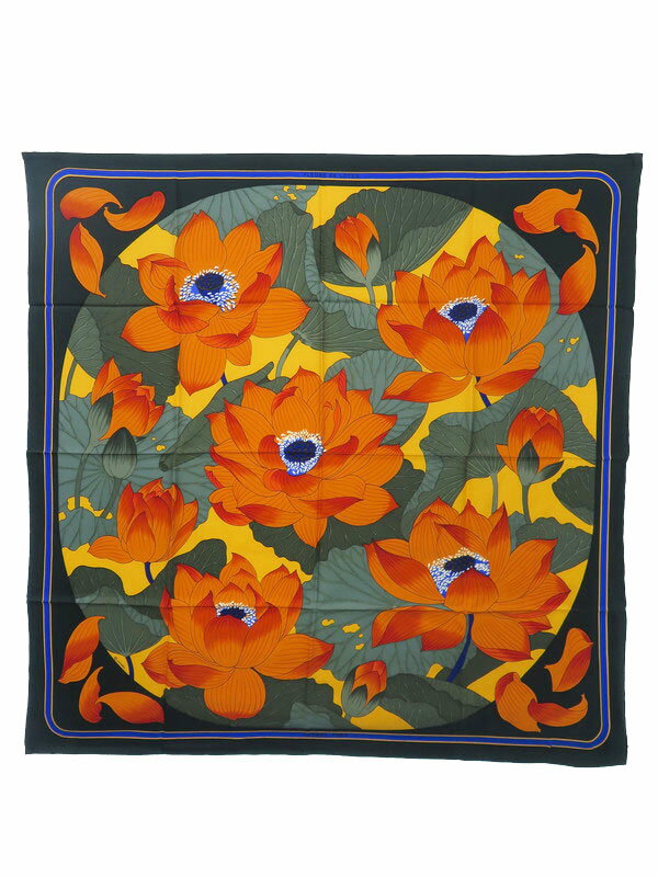 HERMES】【FLEURS DE LOTUS】【フランス製】エルメス『カレ90 蓮 HERMES】【FLEURS DE LOTUS】【フランス製】エルメス『カレ90 蓮