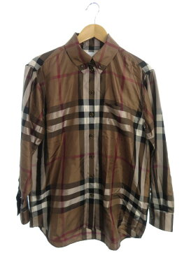 【BURBERRY】バーバリー『チェック柄 長袖シルク ボタンダウンシャツ sizeUK4』8044841 レディース 長袖シャツ 1週間保証【中古】