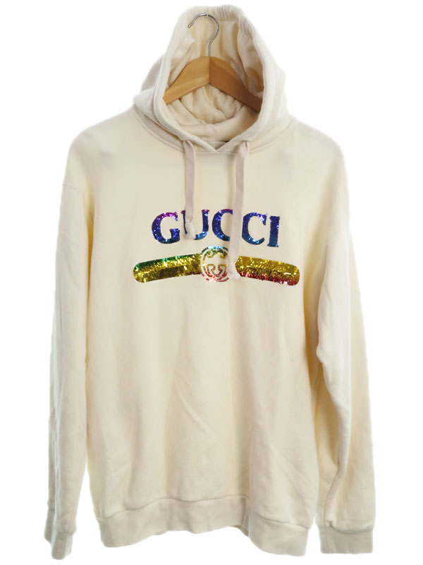【GUCCI】グッチ『ロゴ スパンコール ウェットプルオーバーパーカー sizeM』469251-XJASC レディース スウェットプルオーバーパーカー 1週間保証【中古】のサムネイル