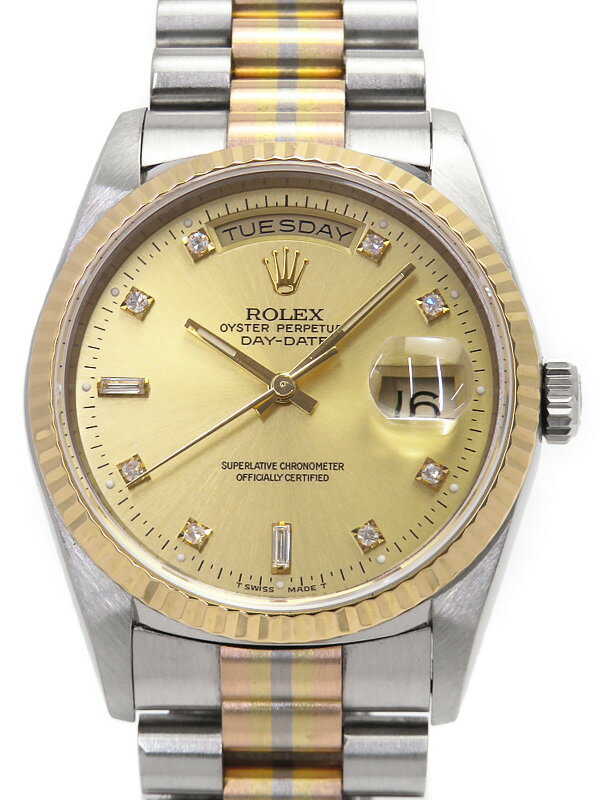 【ROLEX】ロレックス『デイデイト 10Pダイヤ トリドール』18239BICA L番’89年頃製 メンズ 自動巻き 12ヶ月保証【中古】