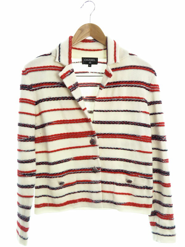 CHANEL】シャネル『ボーダー カシミヤ混 ニットジャケット CHANEL】シャネル『ボーダー カシミヤ混 ニットジャケット