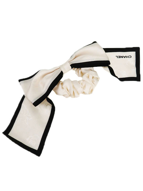 【CHANEL】シャネル『ロゴ カメリア リボン シュシュ』レディース ヘアアクセサリー 1週間保証【中古】のサムネイル