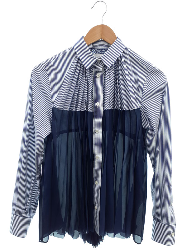 Sacai】サカイ『ストライプ プリーツ 切替 長袖シャツ size2』22 Sacai】サカイ『ストライプ プリーツ 切替 長袖シャツ size2』22