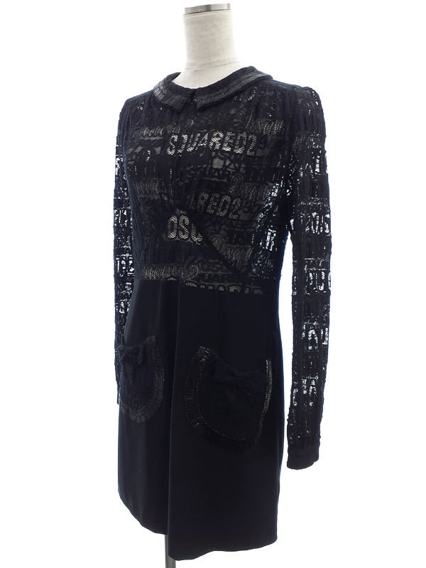 【DSQUARED2】ディースクエアード『レース 切替 長袖ワンピース size42』S75CV0676 S60581 23AW レディース 1週間保証【中古】