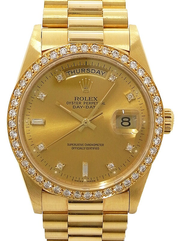 【ROLEX】ロレックス『デイデイト 10Pダイヤ』18348A E番'90年頃製 メンズ 自動巻き 12ヶ月保証【中古】