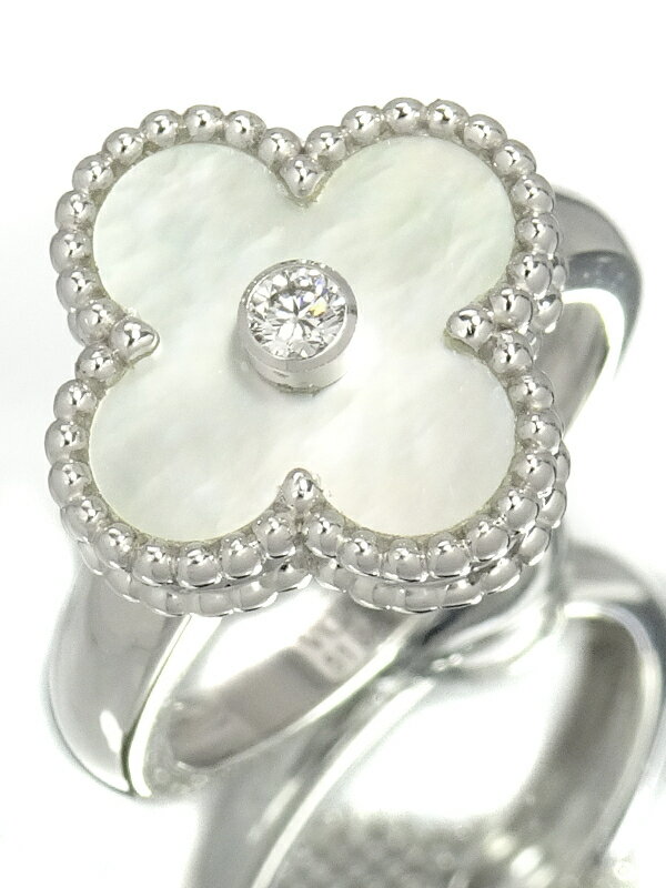 【Van Cleef ＆ Arpels】【VCA】【仕上済】ヴァンクリーフ&アーペル『K18WG ヴィンテージアルハンブラ シェル 1Pダイヤモンド リング』11号 1週間保証【中古】のサムネイル