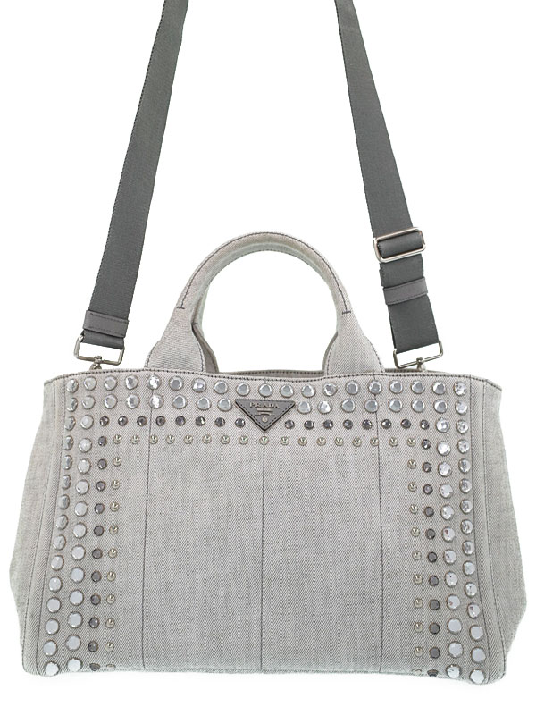 【PRADA】プラダ『カナパ ビジュー付 2WAYトートバッグ』1BG642 レディース 2WAYバッグ 1週間保証【中古】のサムネイル