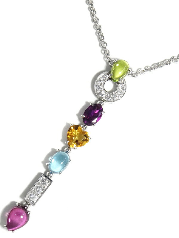 【BVLGARI】ブルガリ『K18WG アレグラ ネックレス マルチカラーストーン ダイヤモンド』1週間保証【中古】
