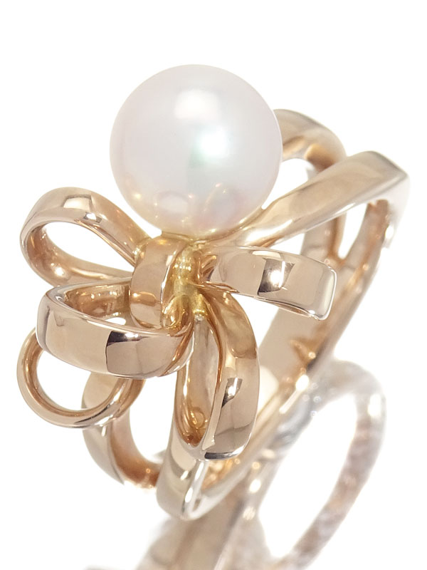 【MIKIMOTO】ミキモト『K18PG ジュ ドゥ リュバン リング パール8.5mm リボンモチーフ』15号 1週間保証【中古】のサムネイル