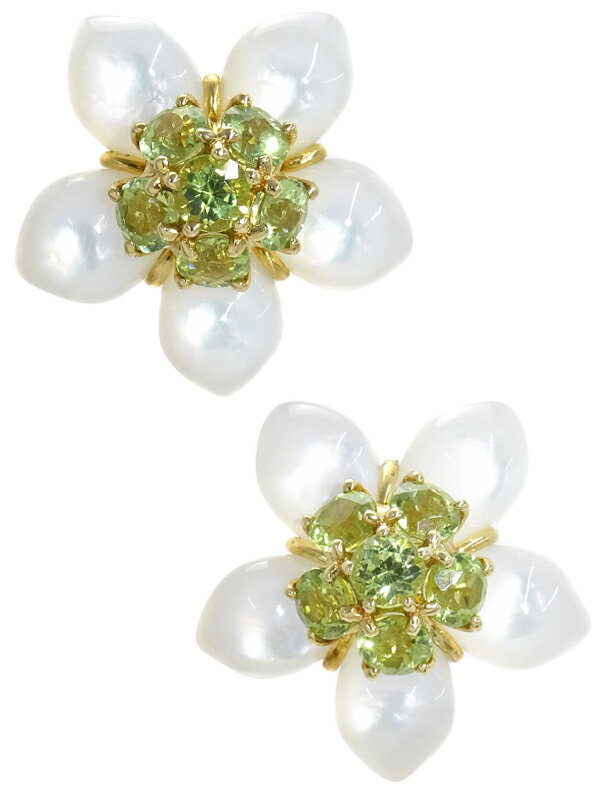 【MIKIMOTO】ミキモト『K18YG フラワーモチーフ イヤリング シェル ペリドット』1週間保証【中古】