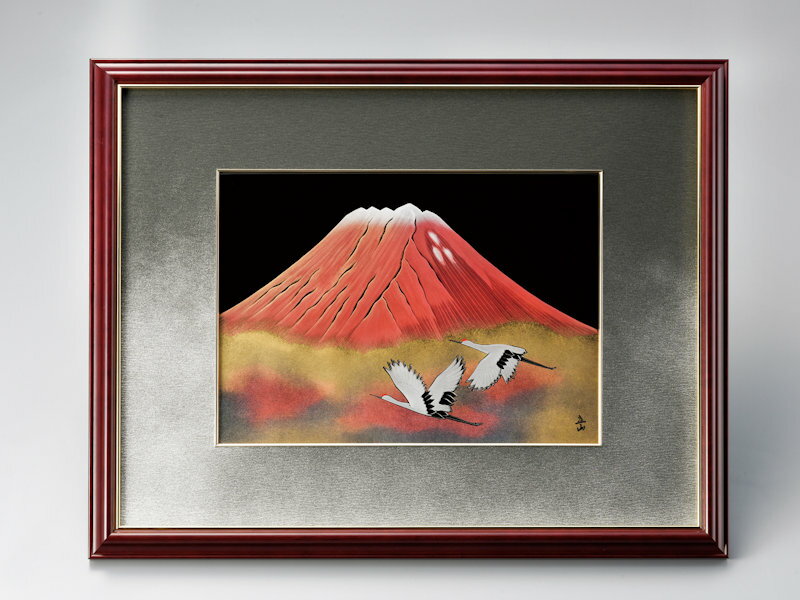 赤富士に白鶴パネル 1枚：本漆塗り 日本製 和風 おもてなし おしゃれ かわいい 御祝 結婚祝い 引出物 還暦 記念品 退職 両親 友人 誕生日 プレゼント ギフト