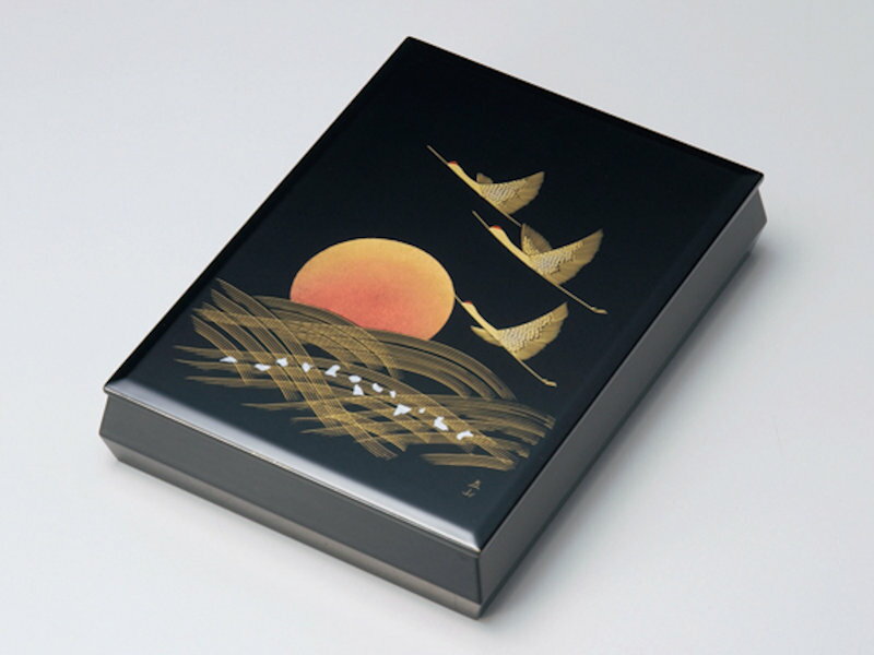 【受注生産品】沈金日の出鶴 文庫(A4サイズ) 黒 1個:木製漆塗り 日本製 書類入れ デスク 御祝 記念品 プレゼント ギフト 母の日 雑貨 日本製 国産