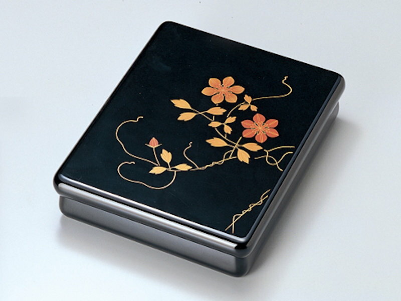 【受注生産品】鉄線 光琳文庫 黒内梨地 1個:木製漆塗り 日本製 書類入れ デスク 御祝 記念品 プレゼント ギフト 母の日 雑貨 日本製 国産