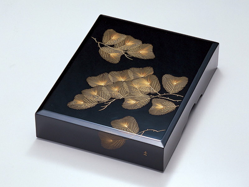 沈金松 文庫(A4サイズ) 黒 1個：木製漆塗り 日本製 書類入れ デスク 御祝 記念品 プレゼント ギフト