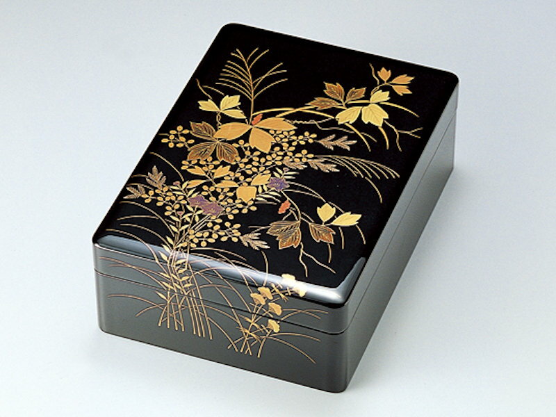 秋草 合口文庫 黒 1個：木製漆塗り 日本製 書類入れ デスク 御祝 記念品 プレゼント ギフト