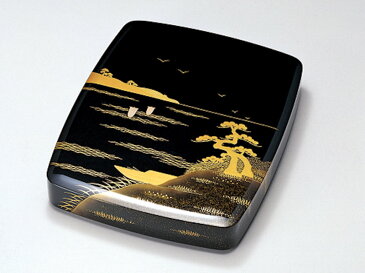 山水 胴張硯箱 黒 1個：木製漆塗り 日本製 書道 習字 デスク 御祝 記念品 プレゼント ギフト