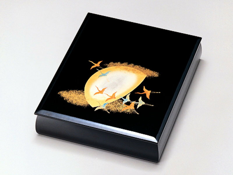 【受注生産品】月に飛鶴 文庫(A4サイズ) 黒 1個:木製 日本製 書類入れ デスク 御祝 記念品 プレゼント ギフト 母の日 雑貨 日本製 国産