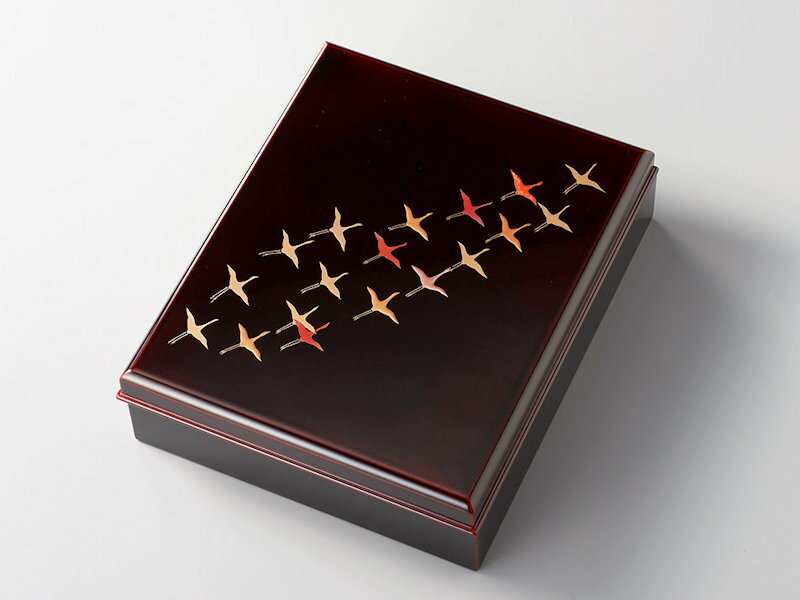 【受注生産品】群鶴 文庫(A4サイズ) 溜 1個:木製漆塗り 日本製 書類入れ デスク 御祝 記念品 プレゼント ギフト 母の日 雑貨 日本製 国産