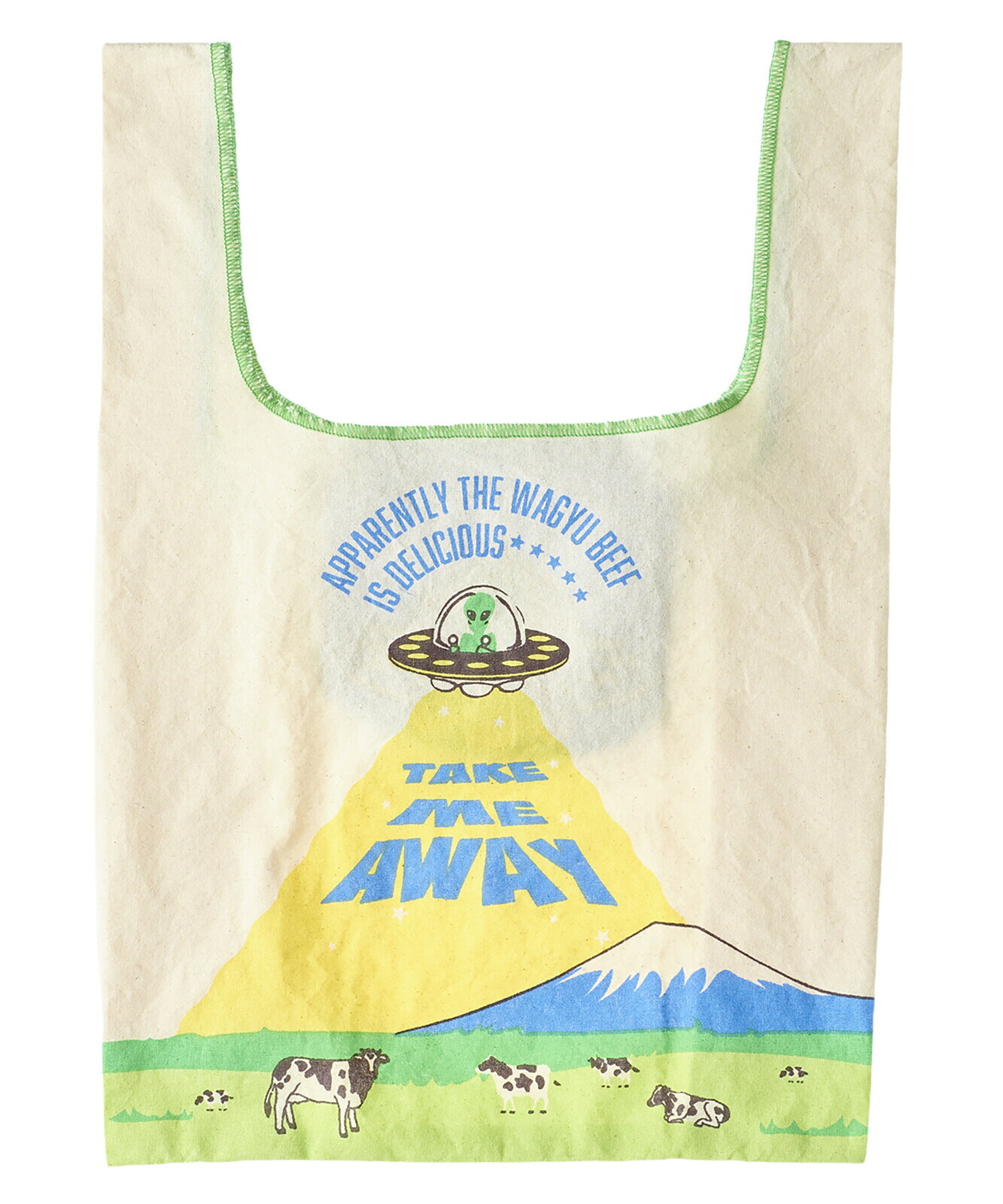 ★アンドパッカブル ミニ マルシェバッグ UFO FARM-NT★ANDPACKABLE トートバッグ エコバッグ ランチバック ミニトートバッグ レトロ かわいい 人気 人気のレトロシリーズ 人気のレトロシリーズにミニマルシェバッグが登場！ 牧場に現れた宇宙人が牛をさらう瞬間♪コンパクトにまとめるとUFOと連れ去られる牛が。。。めっちゃ可愛い★持ち運びやすいサイズなのでエコバッグとしてカバンの中に入れておくのもGOOD！お土産やギフトにも喜ばれますね♪しっかりした生地に12cmのマチがあるため、見た目以上にたっぷり入ります！■サイズ：約29x28（マチ12cm）■素材・成分：綿100％ ご覧になる環境によっては実物と色味が若干違ってみえる場合があります。ご了承ください。 【在庫がある場合】1〜2日営業日に発送致します。 3