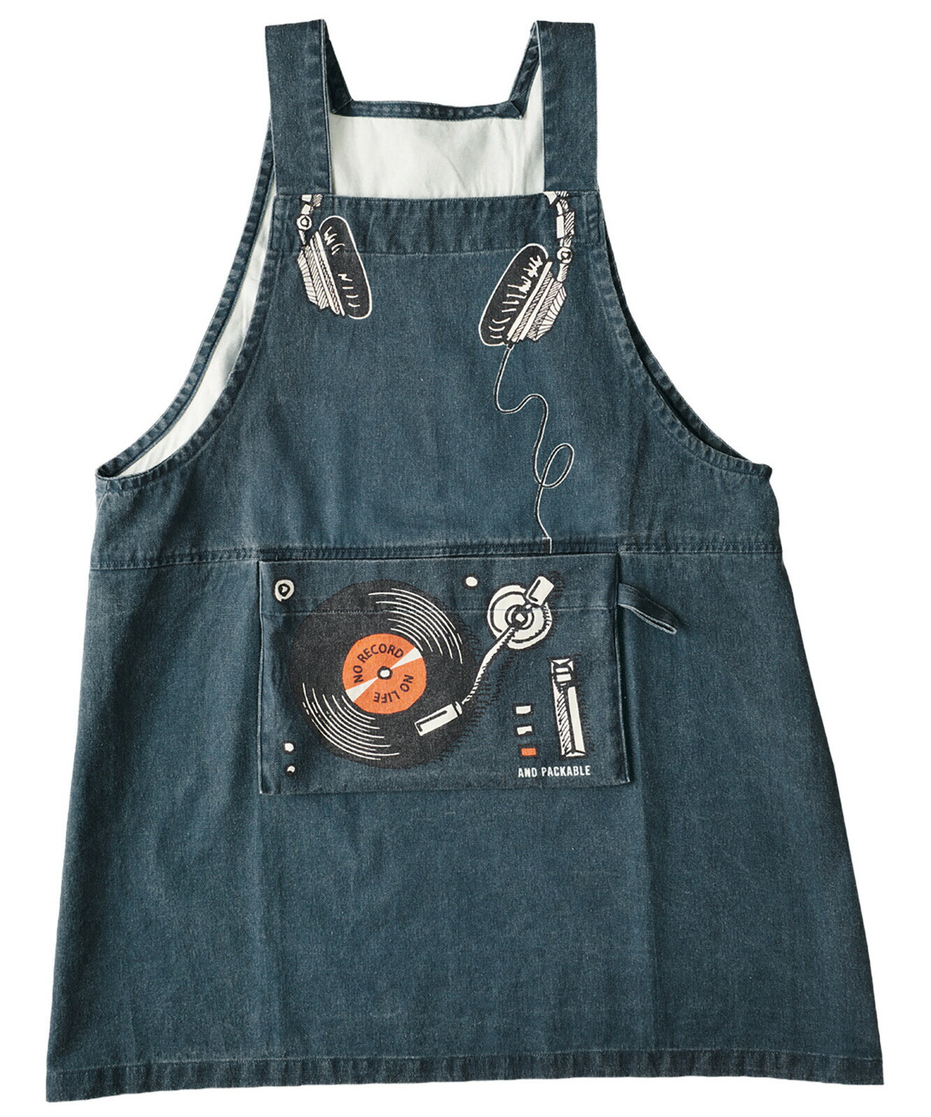 ★ANDPACKABLE キッズ エプロンバンダナ付き DGR (NO RECORD NO LIFE)★AND PACKABLE アンドパッカブル パッカブル APRON 子供 子供用エプロン 三角巾 可愛い おしゃれ 人気