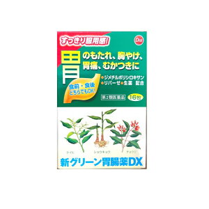 新グリーン胃腸薬DX 16包 第2類医薬品 胃腸薬 胃のもたれ 胸やけ 胃痛 むかつき 生薬 リパーゼ 胃酸過多 胃部腹部膨満感 胃重 胸つかえ げっぷ 嘔吐 吐き気 食欲不振 二日酔い 食べ過ぎ 飲みすぎ 胃弱 消化促進 消化不良 ケイヒ ゲンチアナ ショウキョウ チョウジ