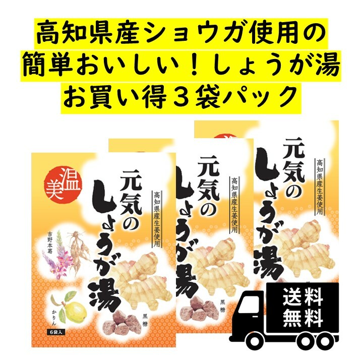 【ネコポス送料無料】 しょうが湯 ショウガ湯 温美 高知県産生姜 吉野本葛 かりん 黒糖 溶かすだけ簡単 温活 体温 国産 15g×6袋【3パック】